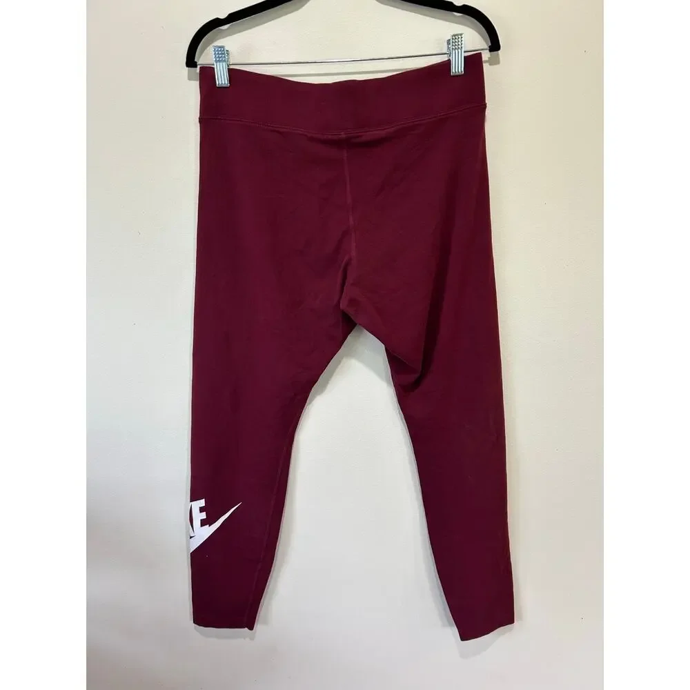 Nike maroon leggings womens XL cropped swoosh logo high waist